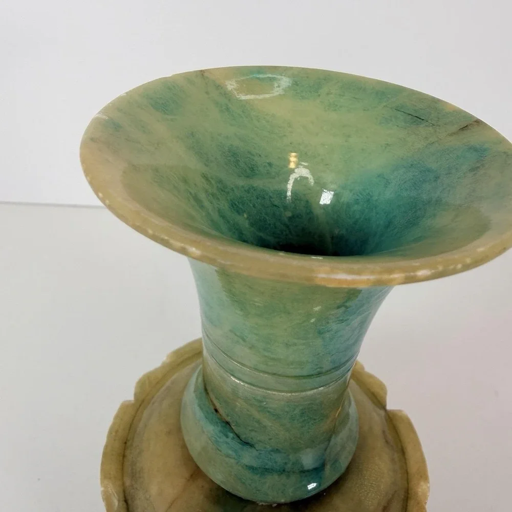 Antique Hand Carved‎ Blue Alabaster Bud Vase 6